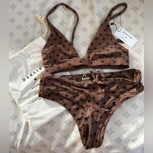 NWT Darlin’ Swimwear Bikini, Brown/Black, Medium